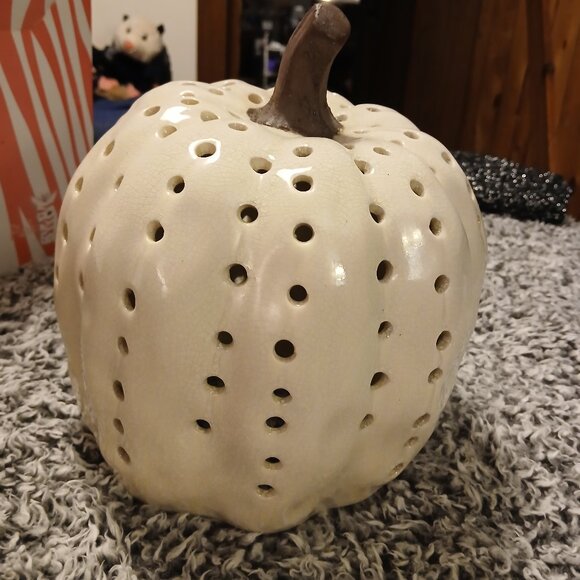 9" Tall Cut Out Ceramic Pumpkin Decoration/Candle Cover - Picture 5 of 10